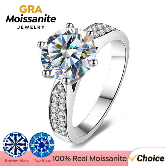 GRA Luxury 1CT Certified Moissanite Diamond Gemstones Rings for Women Real 925 Sterling Silver Wedding Gorgeous Fine Jewelry