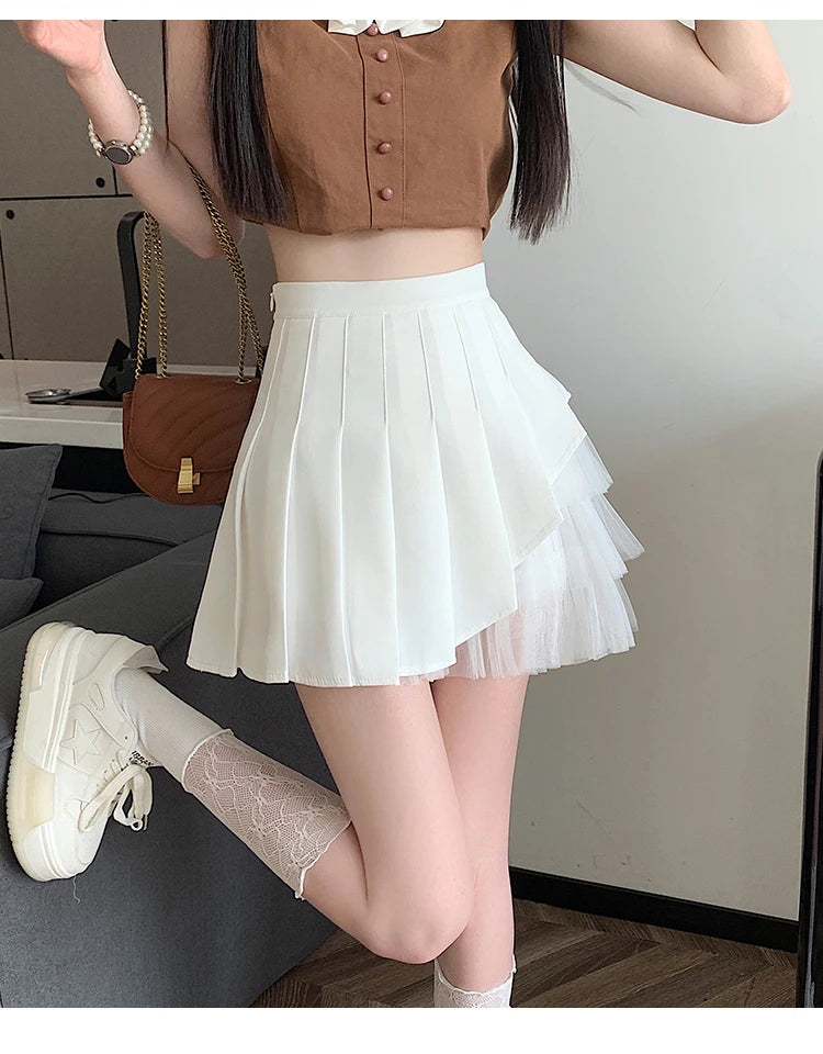 Slimming A-Line  Skirt for ort Women High Waist Pleated Commuter Sle Net Gauze f Body Skirts Fem Faion
