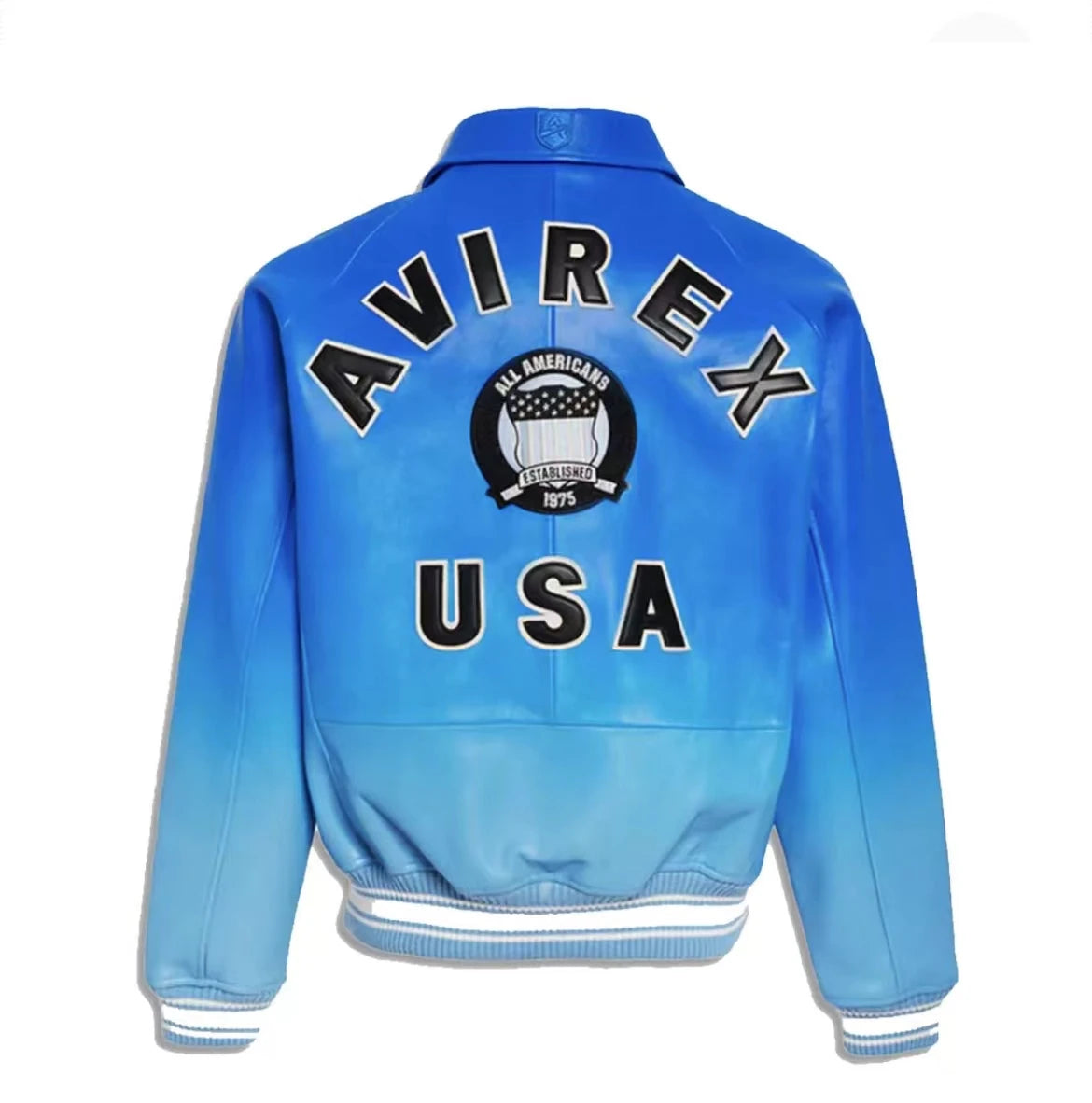 AVIREX New French Lambskin Baseball Suit Men's Gradient Fashion Casual US Size Original Lapel Loose Genuine Leather Jacket coat