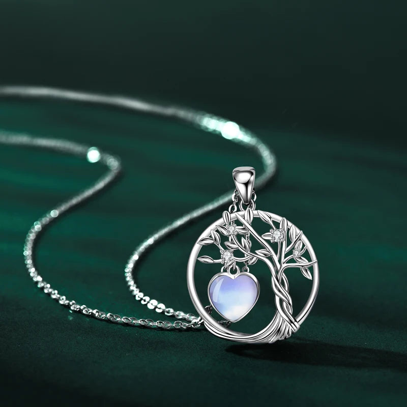 Lnngy Collier Argent 925 Sterling Silver Clavicle Necklace Round Moonstone Artificial Gemstone Pendant Necklaces For Women Gift
