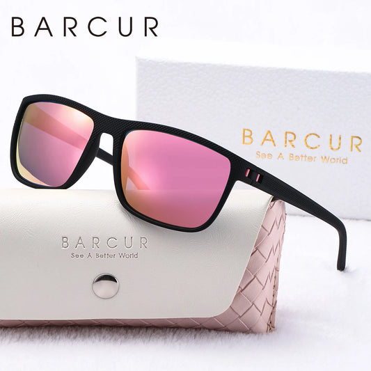 BARCUR Brand Original White Pink Polarized Sunglasses Light Weight Comfort Square PC Eyewear Sports UVA&B Women Sun Glasses