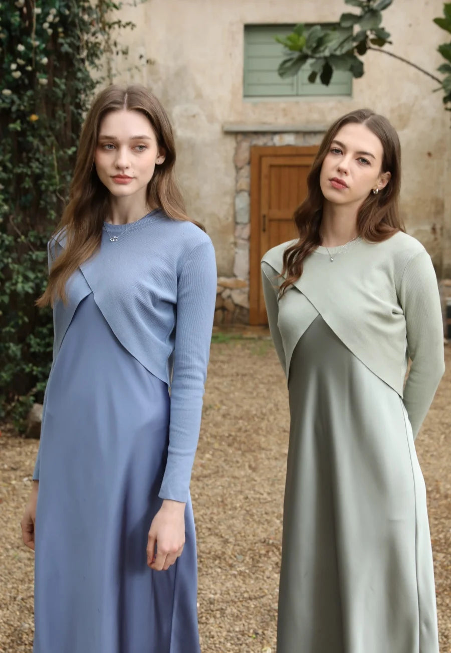 AS 2025 Spring/Summer Elegance Satin Maxi Dress & Knitted Top Set