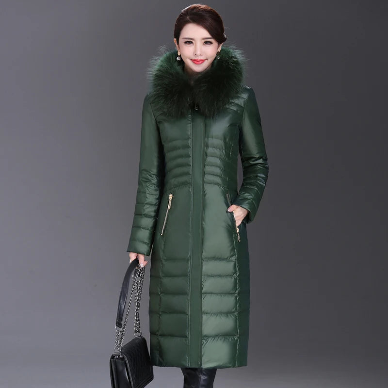 Shengyu Boya Middle-Aged and Elderly Over-The-Knee Long down Jacket Women's Jacket Thickeneded Mother's Fitted Jacket New Style