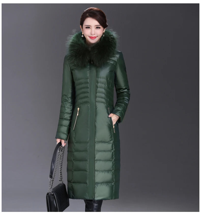 Shengyu Boya Middle-Aged and Elderly Over-The-Knee Long down Jacket Women's Jacket Thickeneded Mother's Fitted Jacket New Style