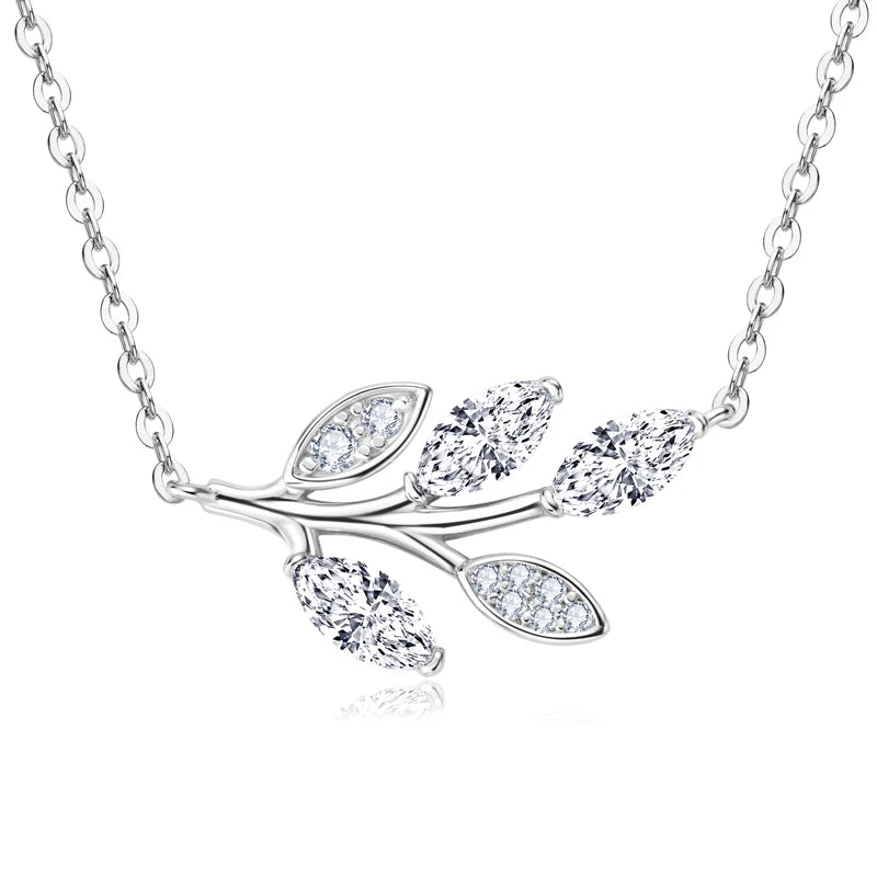Lnngy Certified GRA Marquise Cut Moissanite Leaf Pendant Necklace Real Silver Chain 925 For Women Exquisite Neck Jewelry Gift