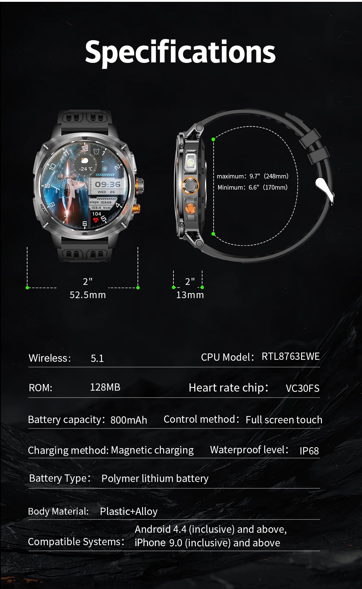 LIGE Rugged Military 1.75-inch AMOLED Screen Smart Watch With LED Flashlight 800mAh Battery Bluetooth Call Smart Watch Men Gift