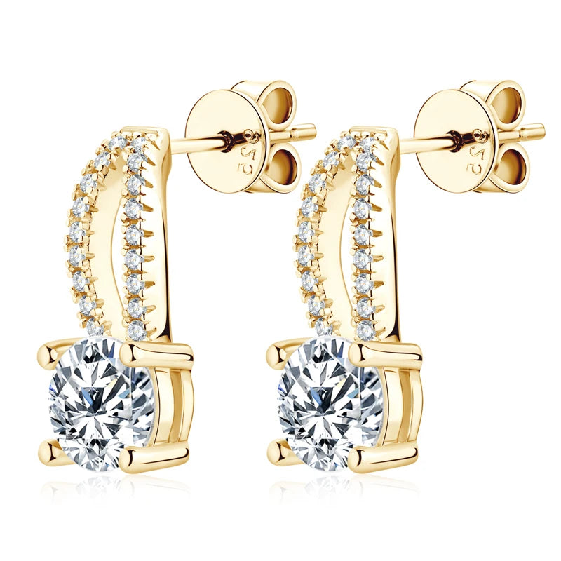 Lnngy pendientes plata 925 Sterling Silver Earring GRA Certified 6.5mm Moissanite Stud Earrings for Women Wedding Party Jewelry
