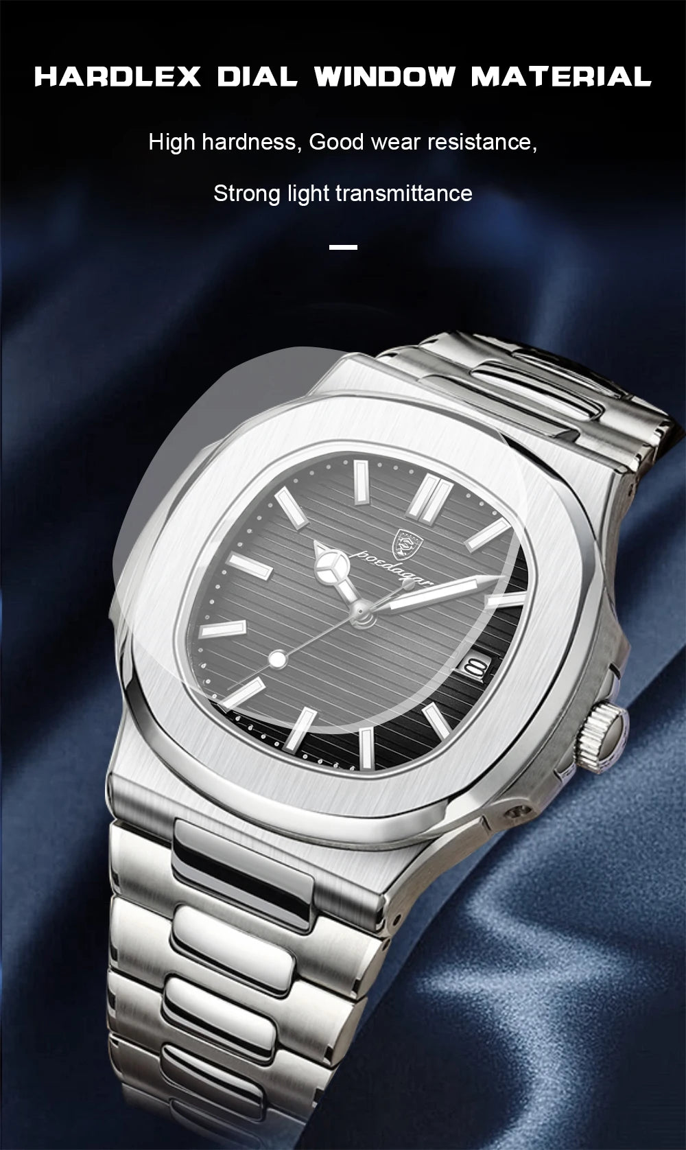 POEDAGAR Square Luxury Men Wristwatch Waterproof Luminous Date Stainless Steel Male Clock Business Sports Quartz Watches For Men