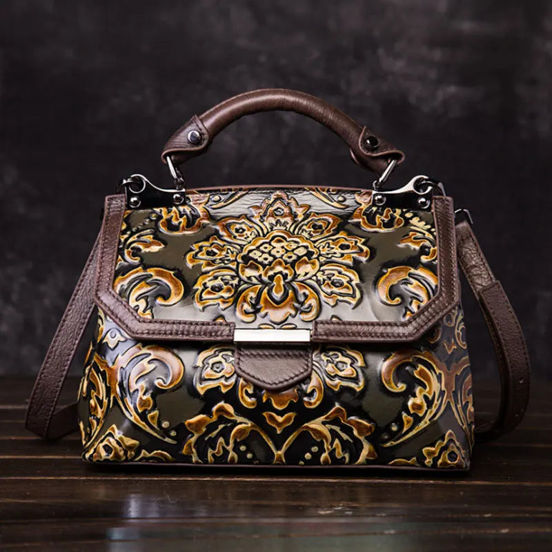 MOTAORA Womens Genuine Leather Luxury Handbag Handmade Embossed Vintage Shoulder Crossbody Bag New Arrival
