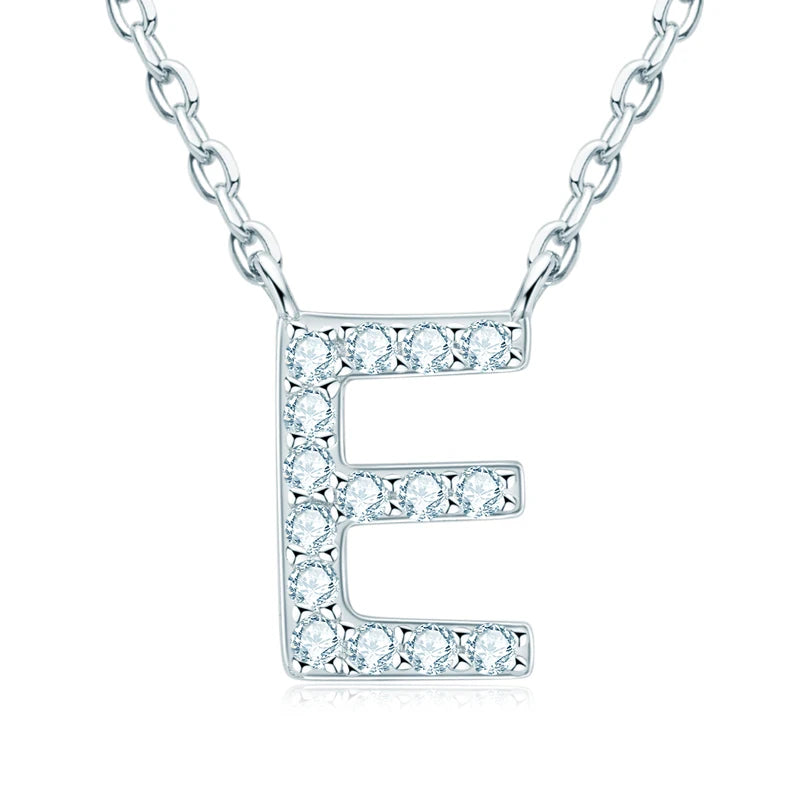Lnngy Colar Prata 925 Sterling Silver A-Z Alphabet Pendant Necklaces Initial Letter 1.4MM Moissanite Necklace for Birthday Gift