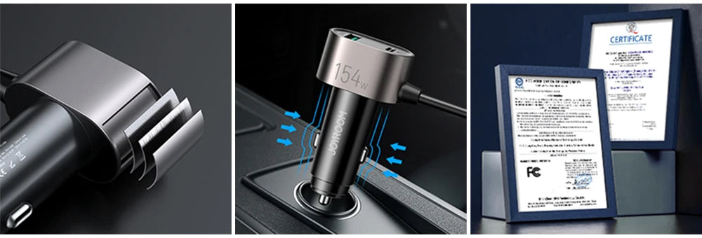 Joyroom 154W 9 in 1 Car Charger Adapter Charge Independent Switches DC Cigarette Outlet PD 3 Socket Cigarette Lighter Splitter