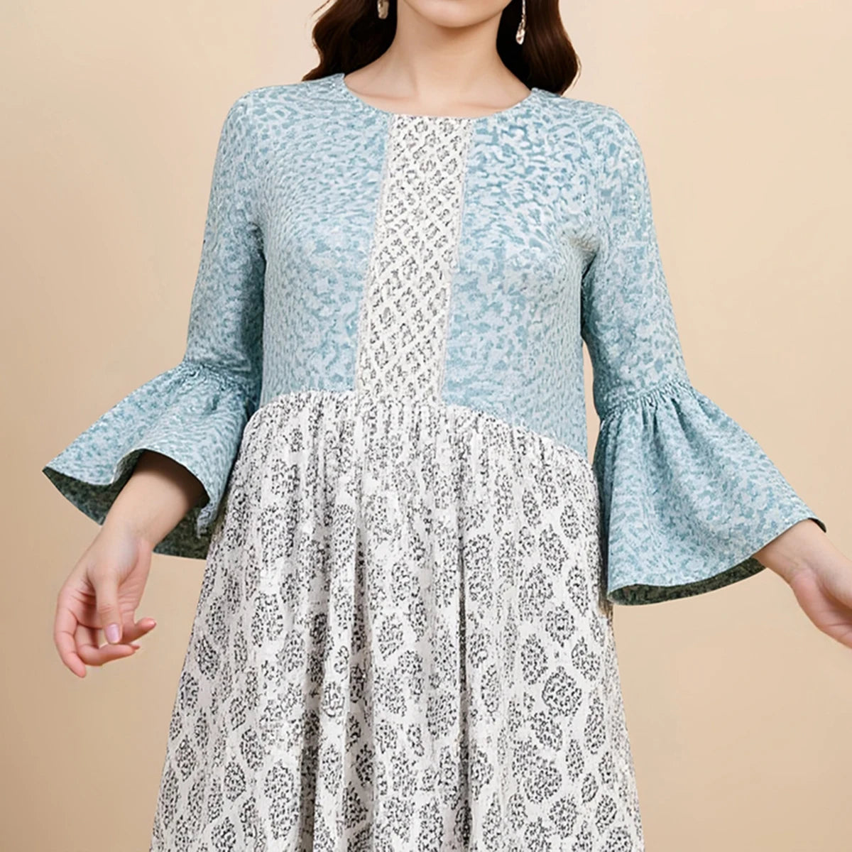 Rafiah Autumn Dresses 2025 Women's Comfortable Full Print Flare Sleeve Round Neck Daily Basic A-Line Long Arabian Dresses