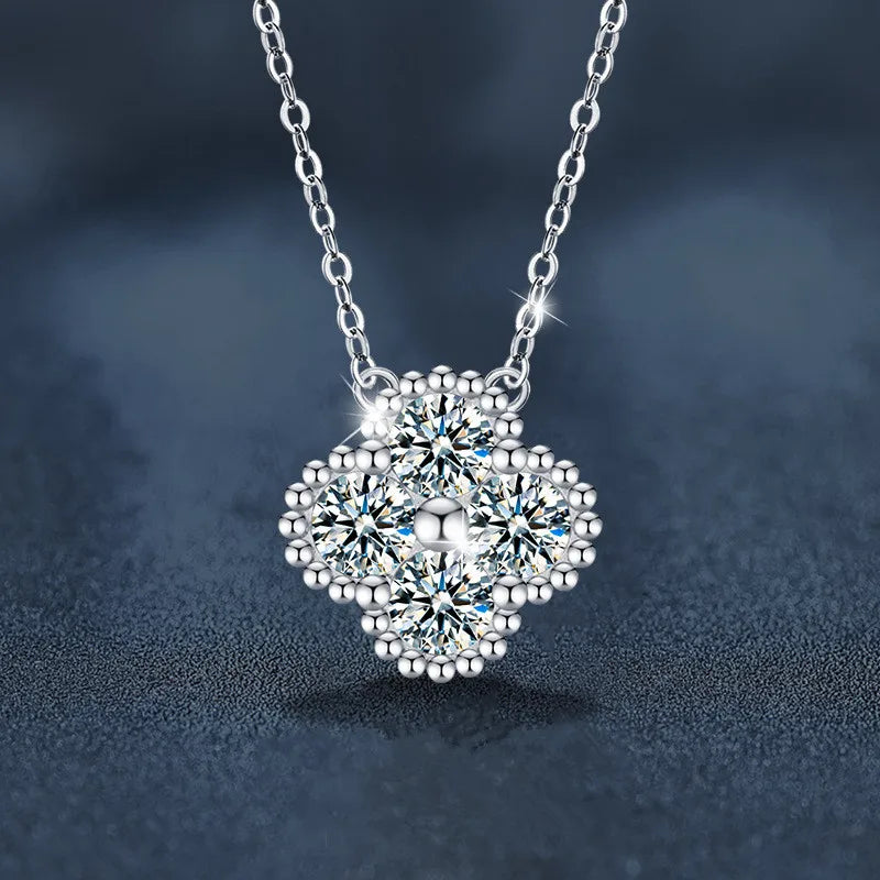 18k Gold Plated 925 Silver 3mm Moissanite Necklace Earrings Bracelet Sets 3 In 1 Clover Flower Charm Jewelry Set for Women Gift