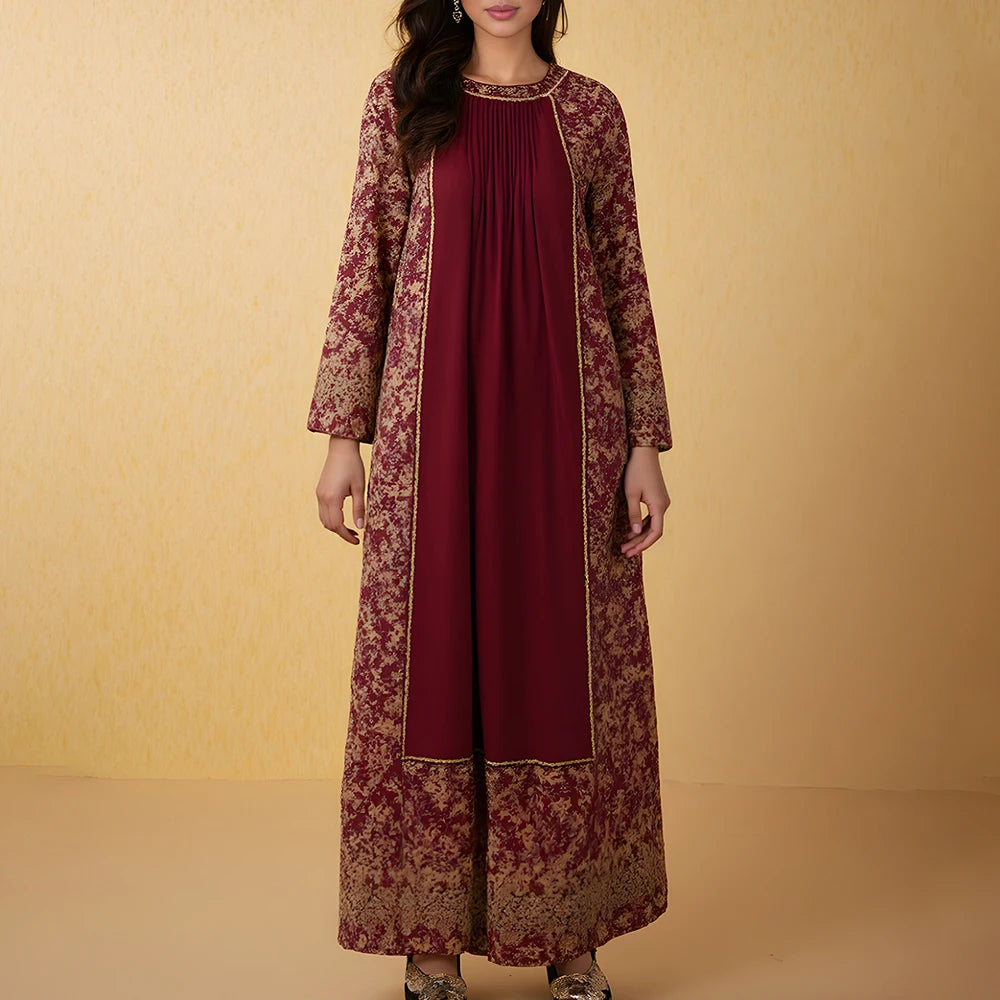Rafiah Women's Dresses Summer Elegant Decent 2025 Floral Long Sleeve V-Neck Midi A Line Casual Long Dress