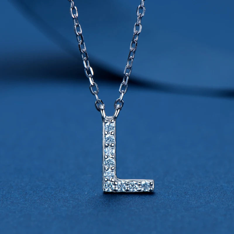 Lnngy Colar Prata 925 Sterling Silver A-Z Alphabet Pendant Necklaces Initial Letter 1.4MM Moissanite Necklace for Birthday Gift
