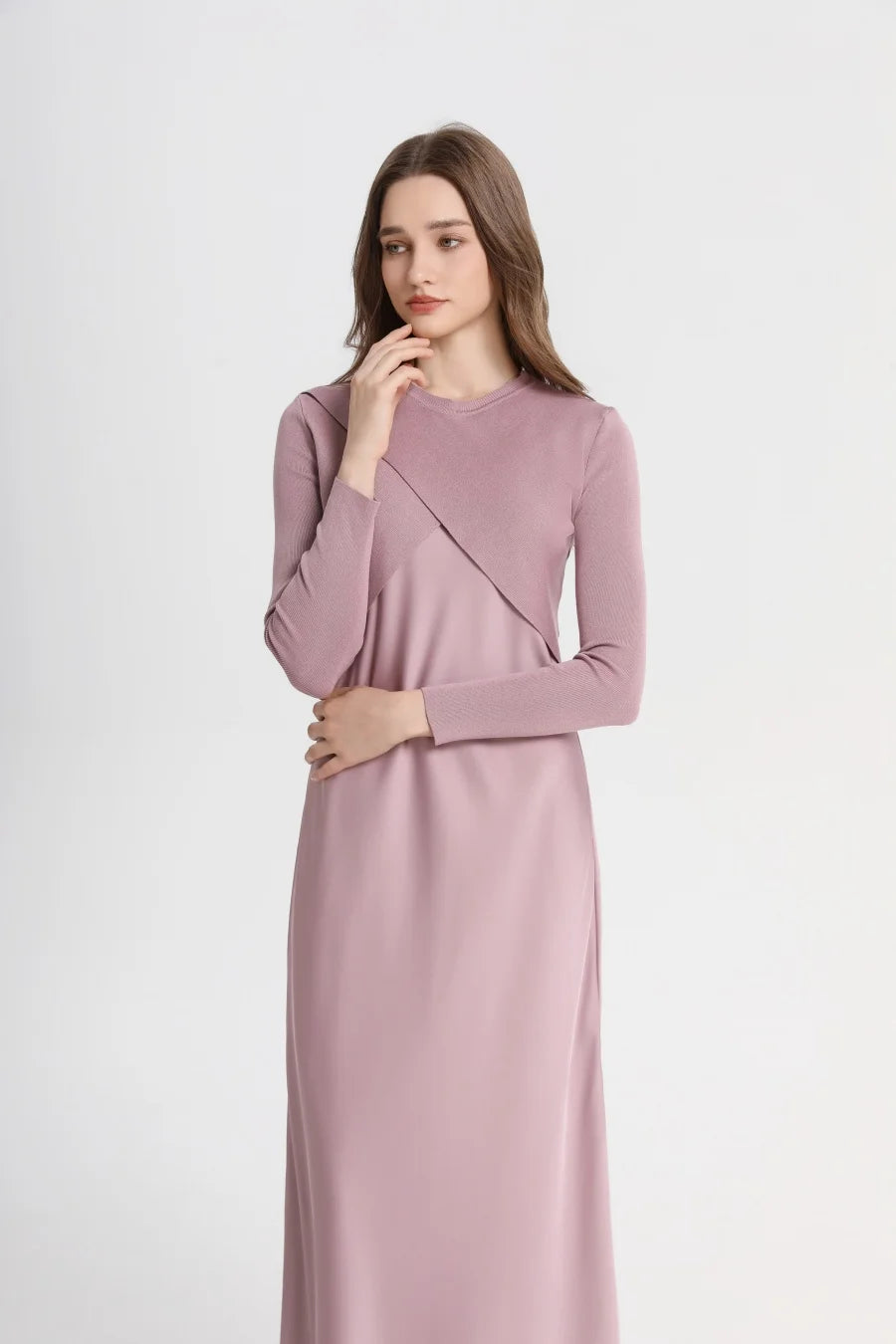 AS 2025 Spring/Summer Elegance Satin Maxi Dress & Knitted Top Set