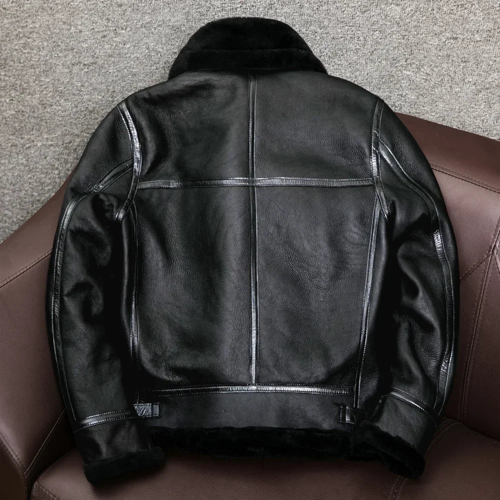 2023 New Genuine Sheepskin Leather Jacket Mens Plus Size Real Thick Sheepskin Natural Warm Coat