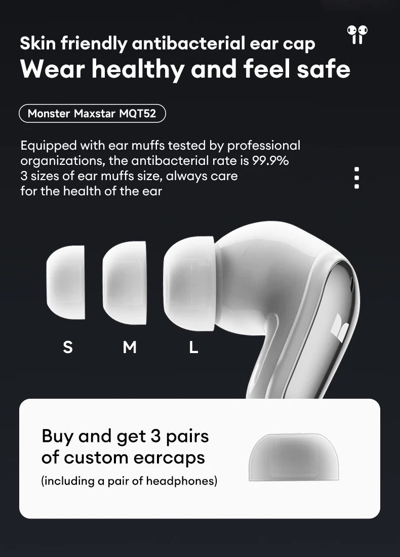 Monster MQT52 Wireless Bluetooth 5.4 Earphones Long Battery Life Gaming Headphones Dual Mode HIFI Stereo Sound Headset With Mic