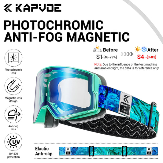 KAPVOE New Photochromic Outdoor Sport Ski Snowboard Goggle Men UV400 Protection Women Glasses Magnetic Attraction Skiing Goggles