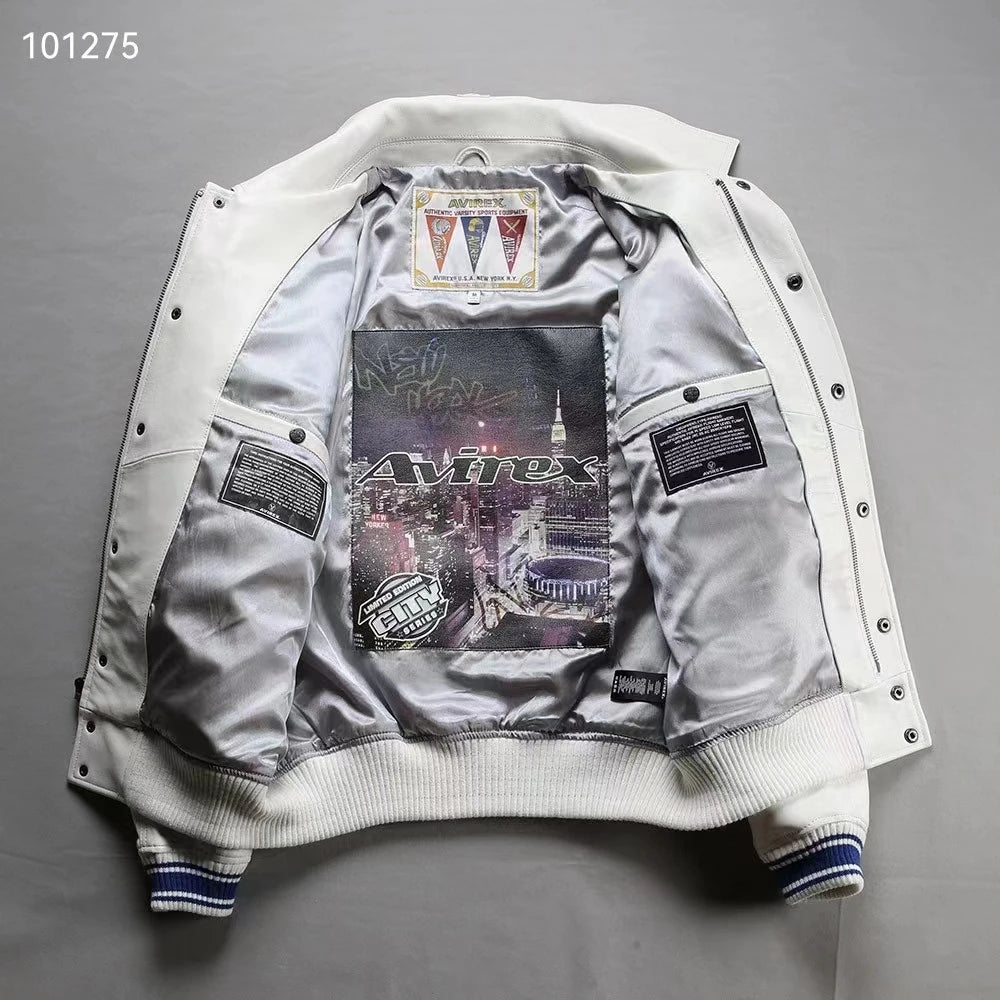 Men's Clothing Genuine Leather Jacket with American Size French Lamb Leather Embroidery Autumn Winter Classic Warm Casual Coat