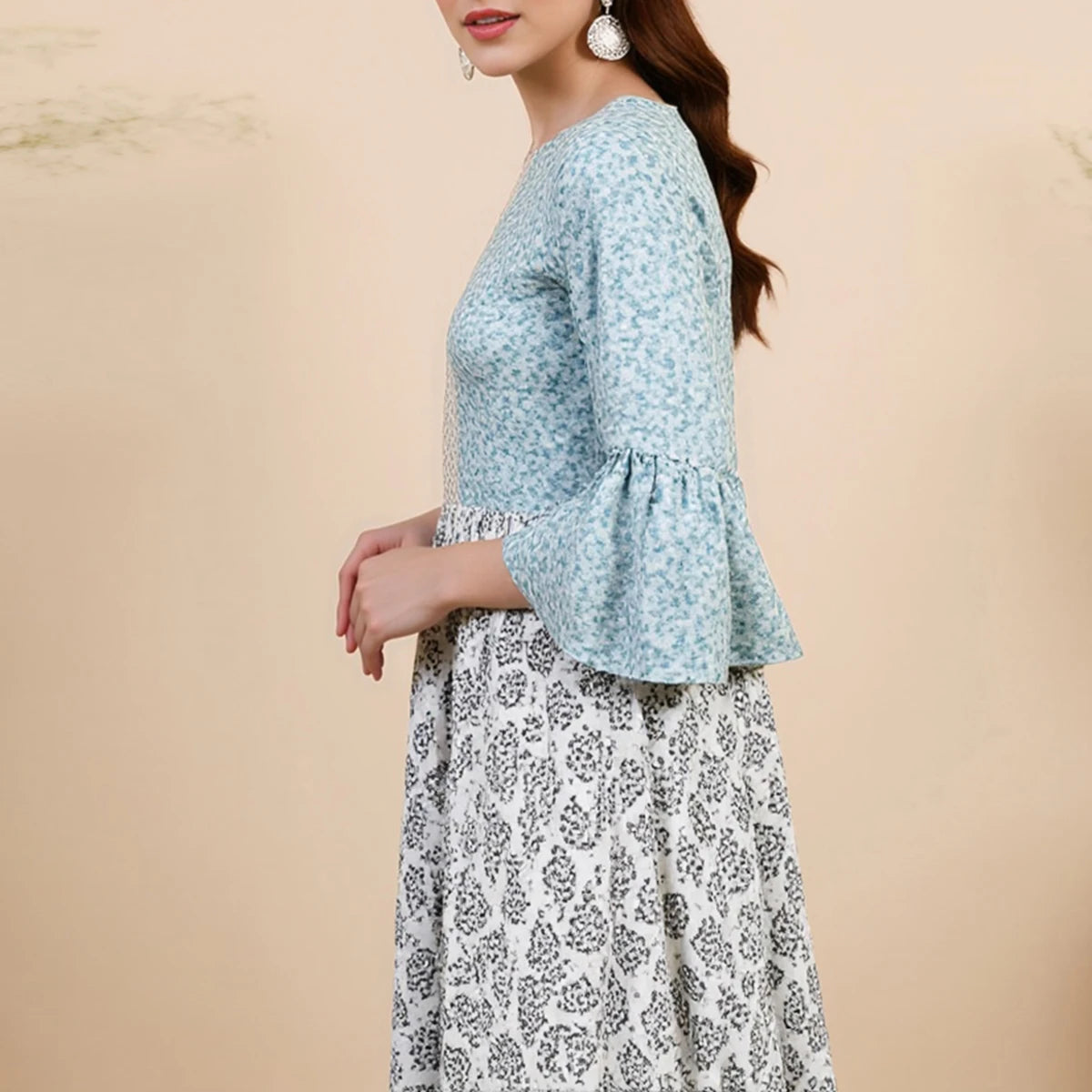 Rafiah Autumn Dresses 2025 Women's Comfortable Full Print Flare Sleeve Round Neck Daily Basic A-Line Long Arabian Dresses