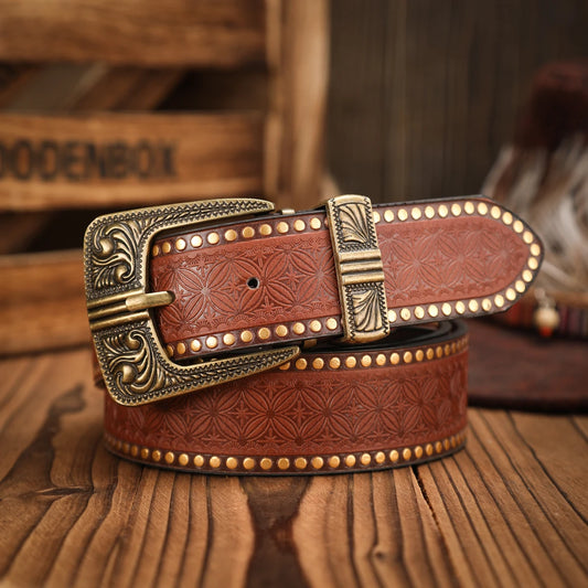 A casual, individual and retro belt, a Western-style clothing accessory, metal buckle, PU belt, suitable for both men and women