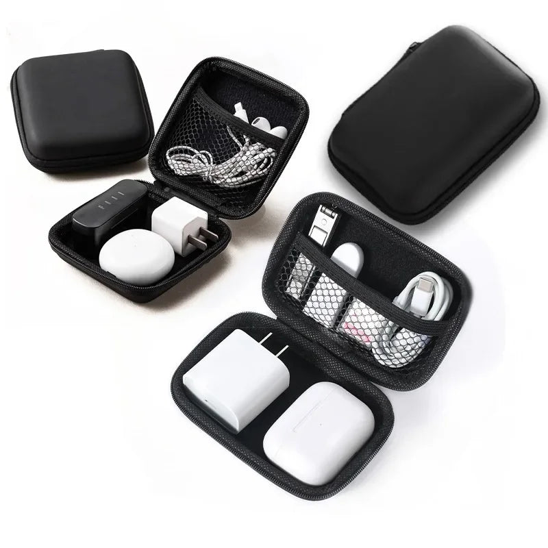 Black Hard Storage Bag Data Cable Earphones Keys Coins Jewelry Travel Portable Anti-collision Multifunctional Zipper Storage Bag