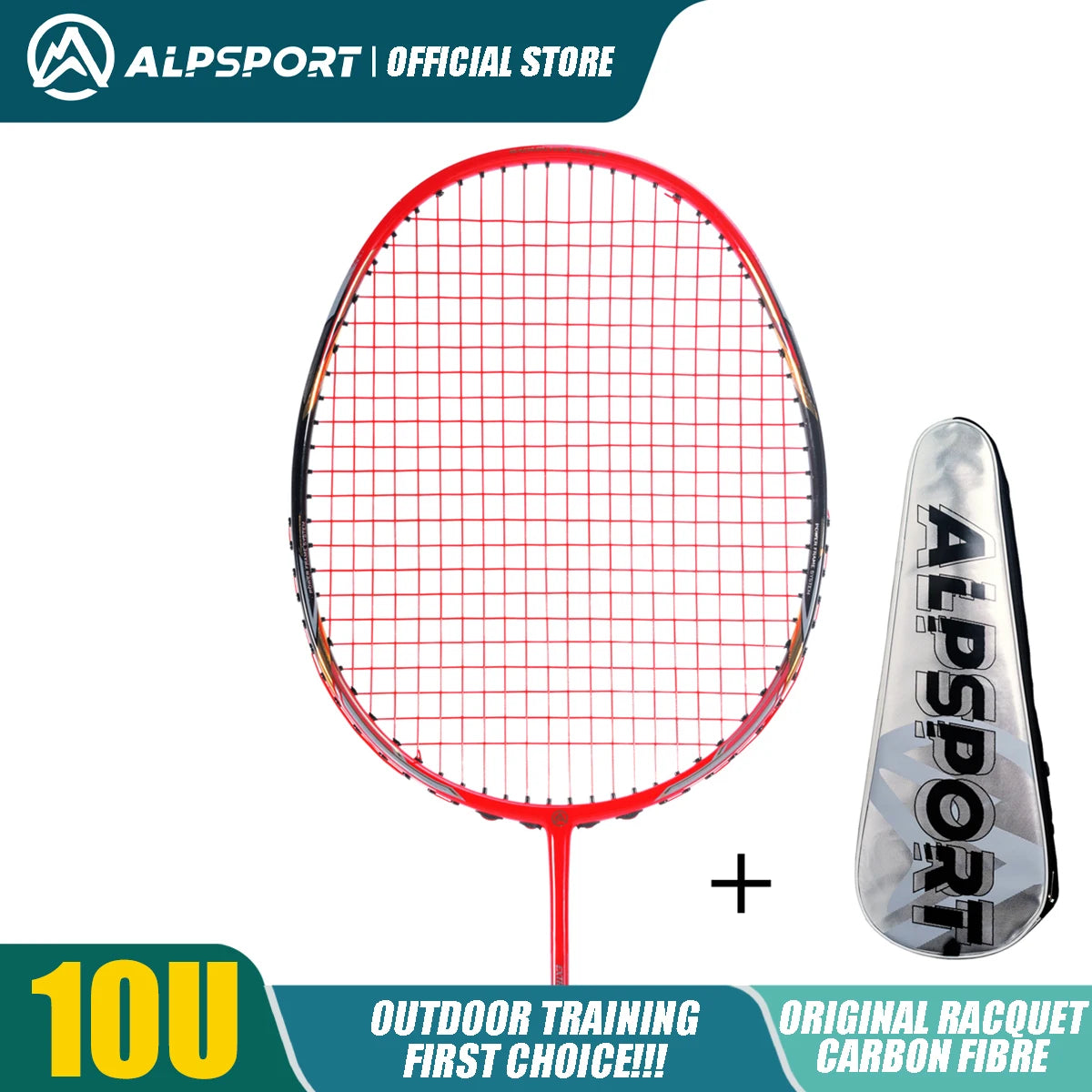 Alpsport AIR 10U Badminton Racket 52g Ultralight, HM Carbon Fiber & Titanium, 28lbs Fast Rebound for Pro Players