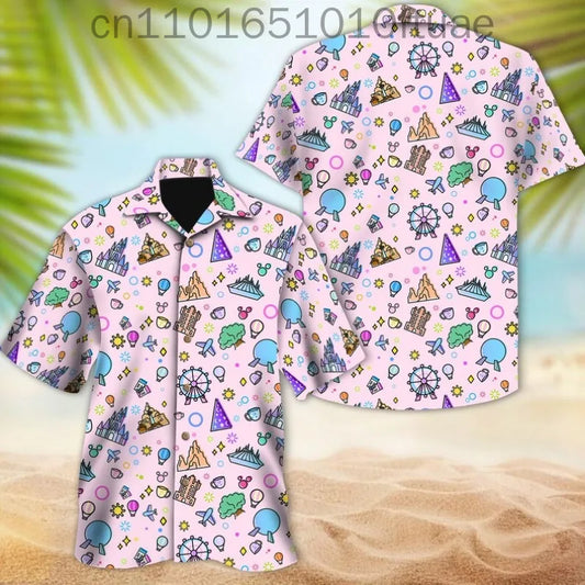 Disney New Hawaiian Mickey Minnie Tropical Shirts for Men and Women Summer Beach Shirts Children's Casual Fashion Seaside Shirts