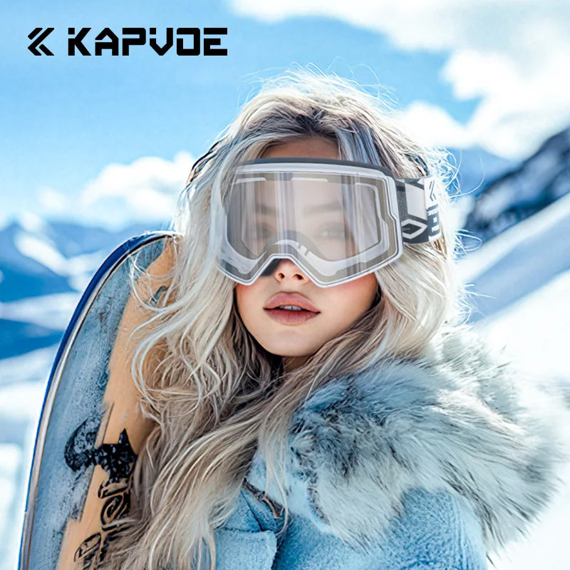KAPVOE New Photochromic Outdoor Sport Ski Snowboard Goggle Men UV400 Protection Women Glasses Magnetic Attraction Skiing Goggles