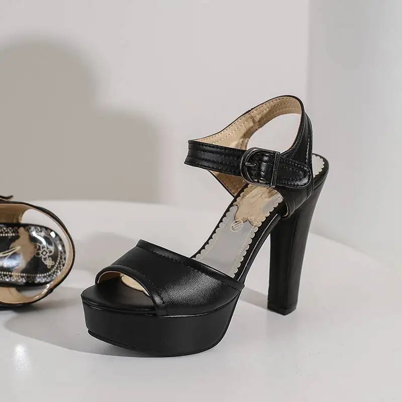 Women’s ORCHA LISA Peep Toe Chunky Heel Sandals – 12 cm Heel, 3 cm Platform, Plus Sizes 33 to 50