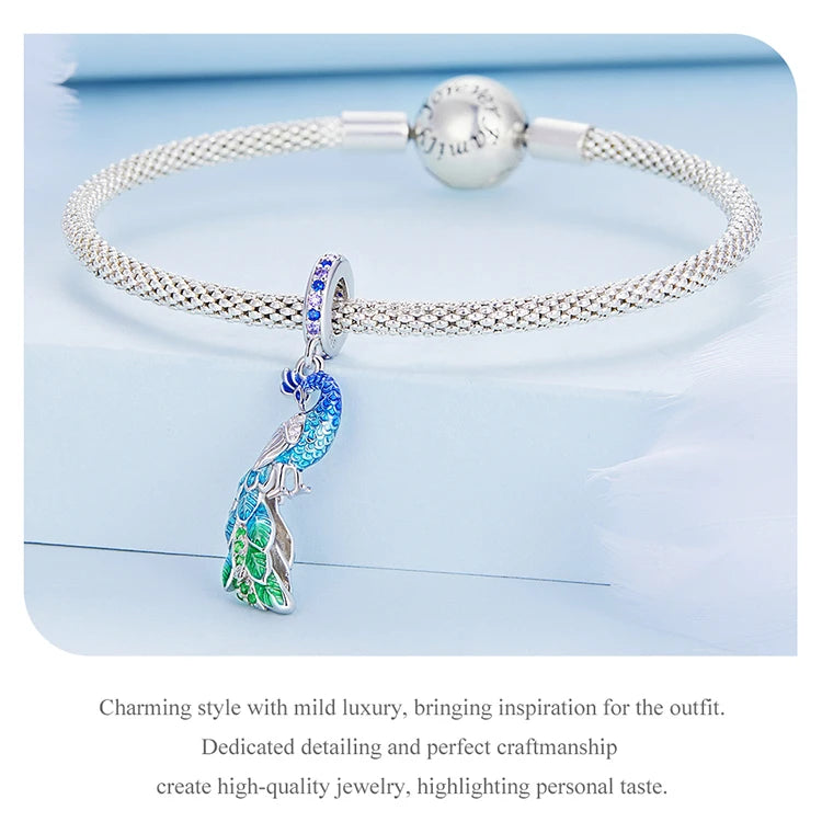 Bamoer  925 Sterling Silver Phoenix Pendant Dragon Charms Enamel Process Plated Platinuma Fit Women DIY Bracelet Fine Jewelry