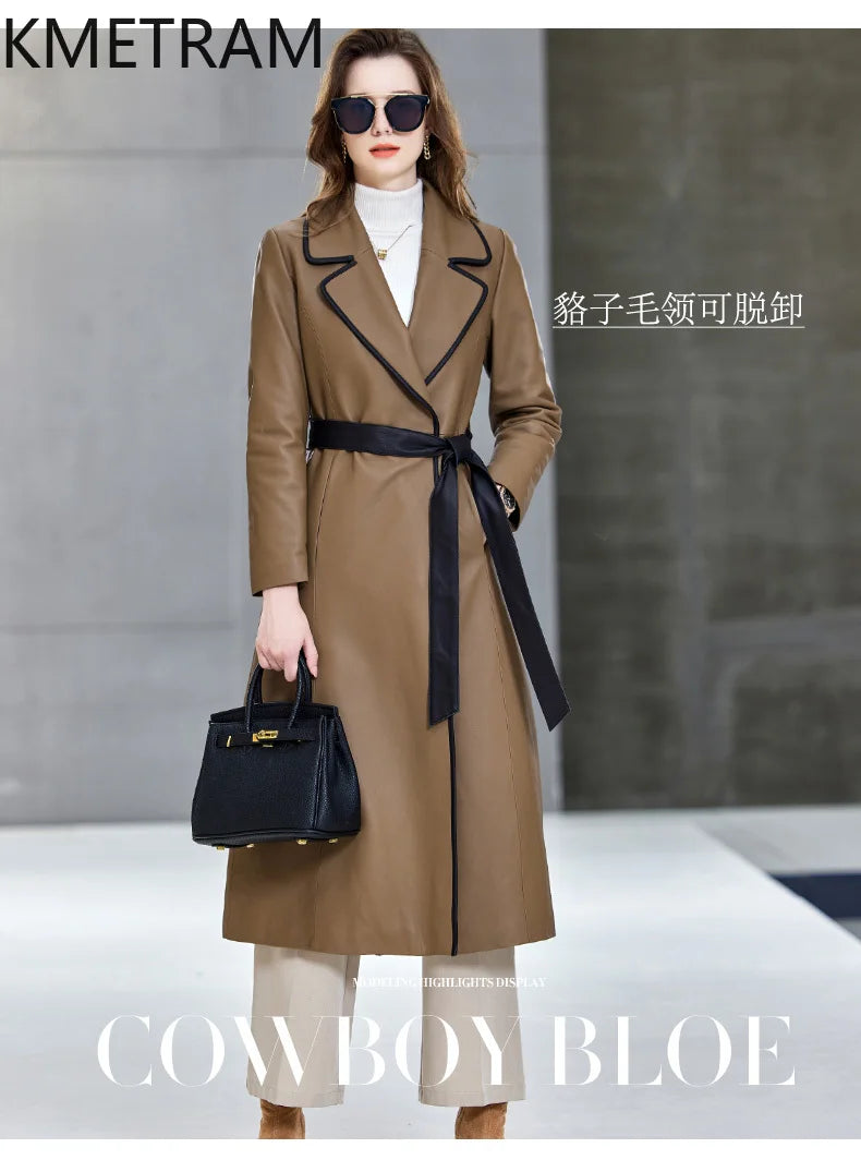 100% Sheepskin Puffer Jacket Women High Quality Long Down Coats Winter Raccoon Fur Collar Coat Womans Clothing Leren Donsjas
