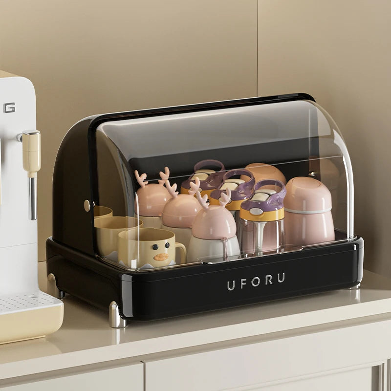 UFORU Dust-proof drain cup holder multi-function household teacups with cover large capacity milk bottle coffee cup organizer