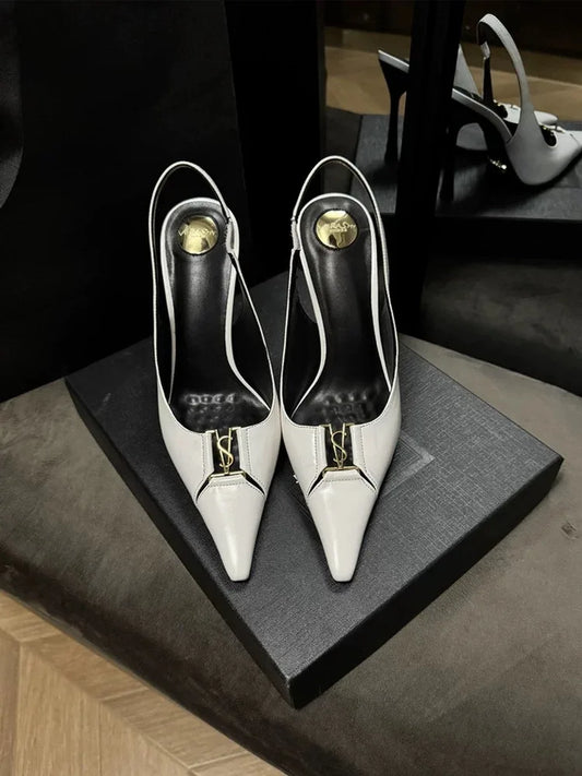 Women's Sexy Mid-heel Pointed High Heels Women's Fashion Space Stiletto Sandals Women's White Single Shoes