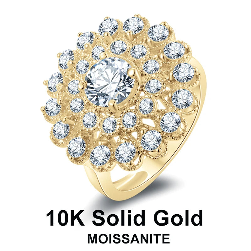 خواتم أصابع طويلة من الذهب الصلب عيار 10 قيراط، معتمدة، قطع دائري، خاتم زفاف مويسانيتي 6.5 مم للنساء، مرصع بالزركون الصغير، هدية مجوهرات