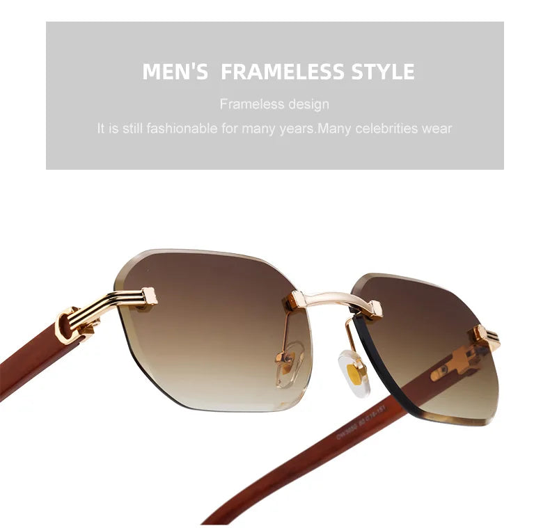 Vintage Square Rimless Sunglasses – 2025 Luxury UV400 Anti-Blue Light Eyewear for Men