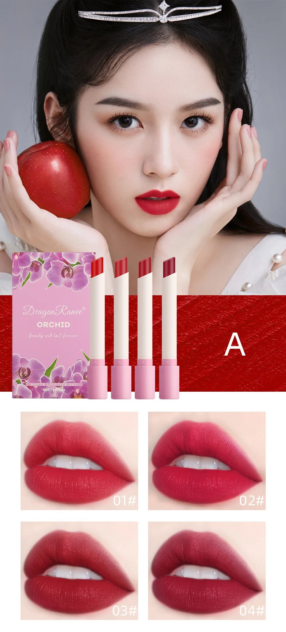 Dragon Ranee 4pcs/Set Cigarette Lipstick Matte Matte Lipstick Eat Earth Pumpkin Dirty Orange Chilli Red