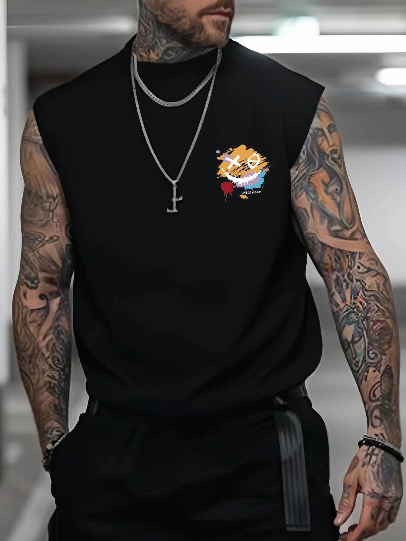 😄 Men’s Summer Sleeveless Vest,XO Smiling Face Print | Loose Fit | Comfortable & Breathable | Casual & Travel