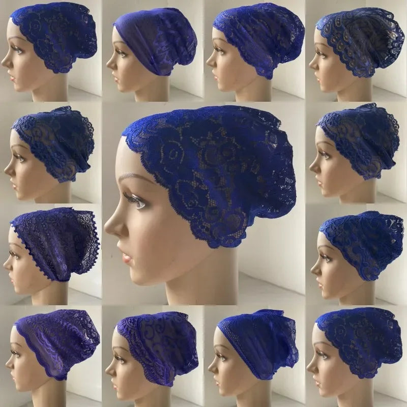 Full Cover Head Inner Cap Flower Lace Muslim Headscarf Islamic Headwear Underscarf Turban Indian Hat Pattern In Random
