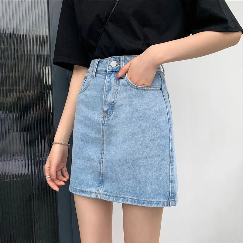 Spring New Women's Denim  Skirt A-Line Flared Skirts Butt Covering Body Slimming f-length for plus Size MM