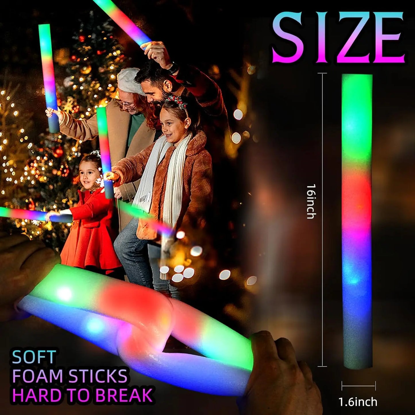 30Pcs Foam Glow Sticks with 3 Modes Colorful Led Flashing Glow Stick Glow in The Dark Party Supplies for Wedding Raves Concert