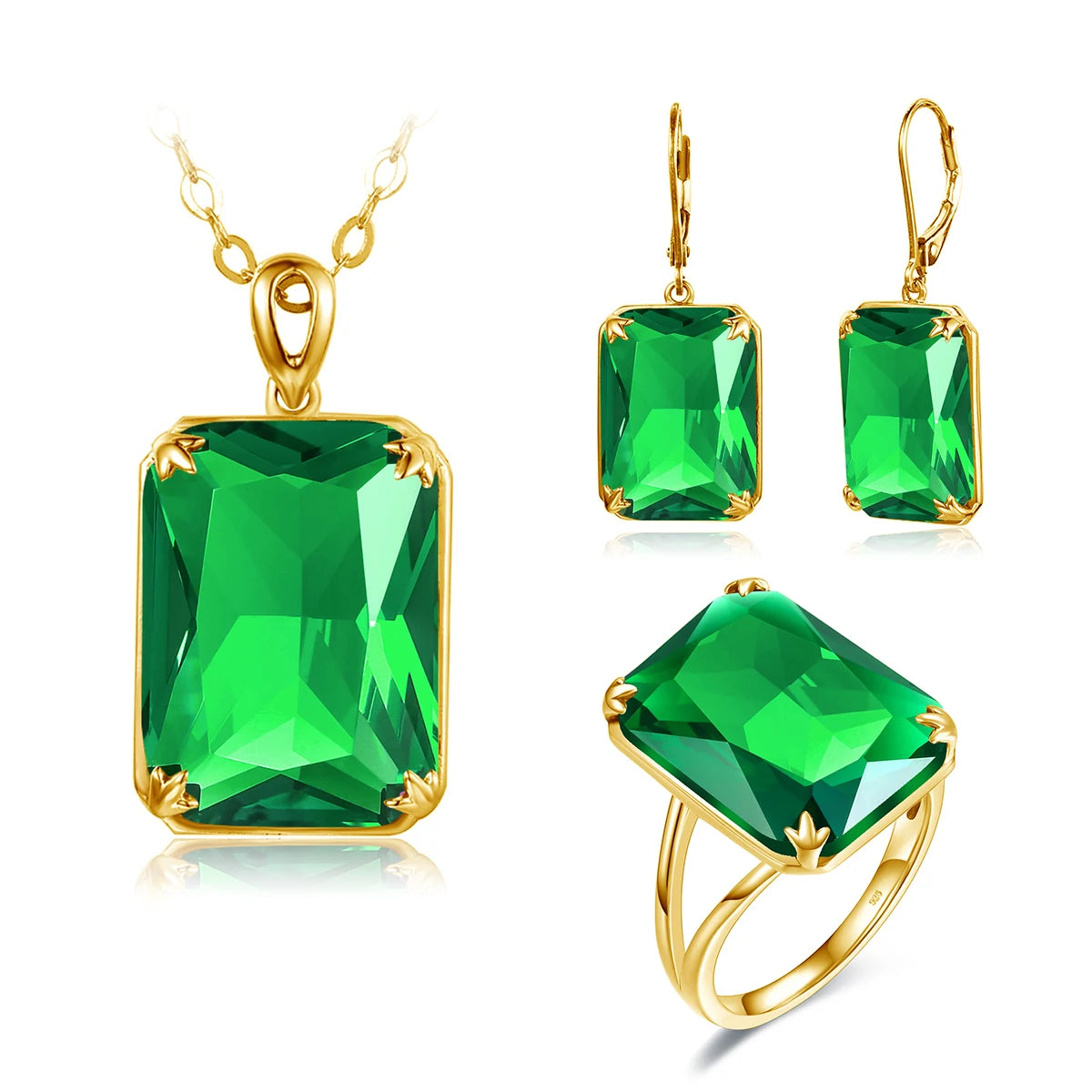 Classic Jewelry Sets for Women 18K Gold Plated Aquamarine Ring Earrings Pendant Silver 925 Anniversary Wedding Quality Gifts