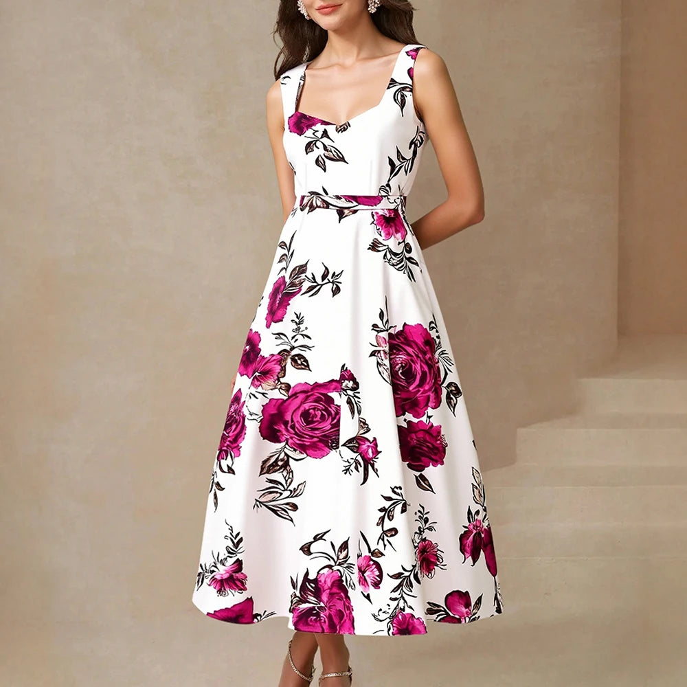 Rafiah Women's Dresses Summer French Sexy 2025 Floral Daily Sleeveless Sweetheart Neck Midi Party Long Dresses