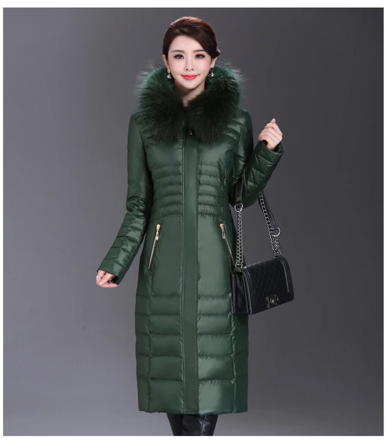 Shengyu Boya Middle-Aged and Elderly Over-The-Knee Long down Jacket Women's Jacket Thickeneded Mother's Fitted Jacket New Style