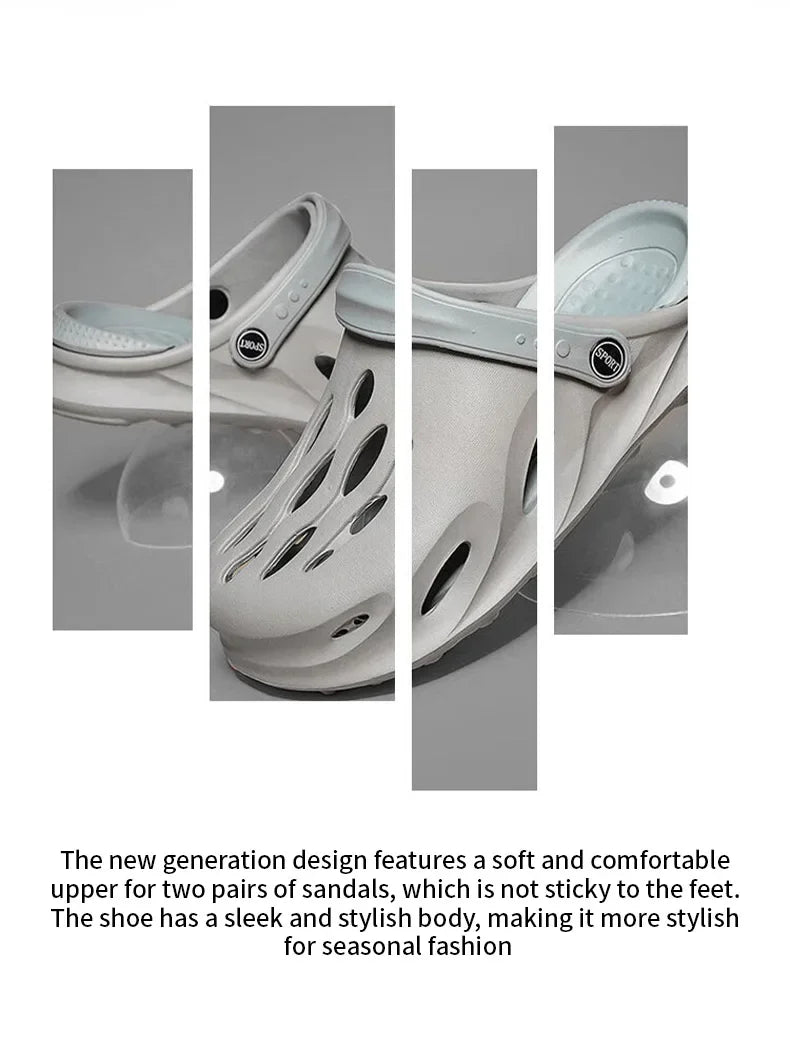 Summer Men's Fashion Beach Sandals Clogs Thick Sole Slipper Waterproof Anti-Slip Sandals Flip Flops Non-slip Soft EVA Hole Shoes