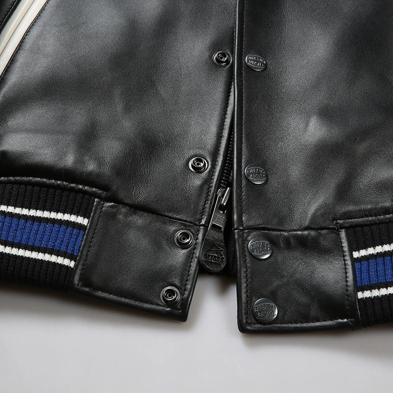 USA Size Varsity Jackets 100% European Lambskin Fashion Casual Baseball Jersey Chenille Embroidered Patch Genuine Leather coat