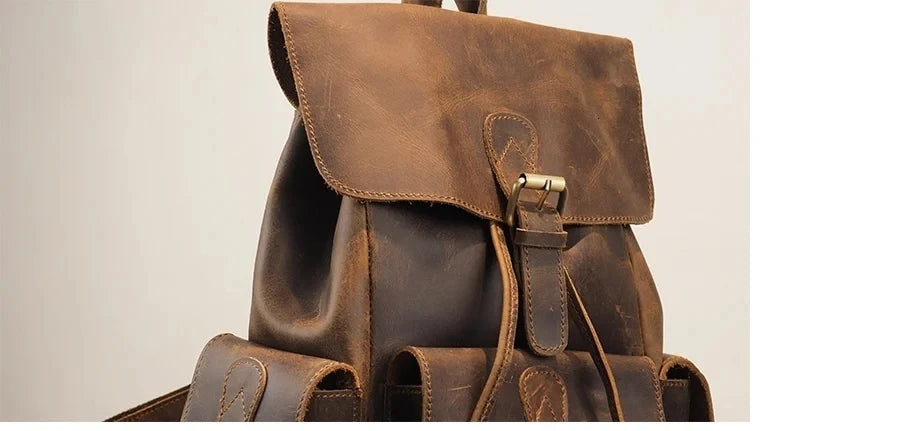 Crazy Horse Leather Shoulder Bag Retro Handmade Ladies Backpack Shoulder Diagonal Travel College School Bags For Teenage Girls