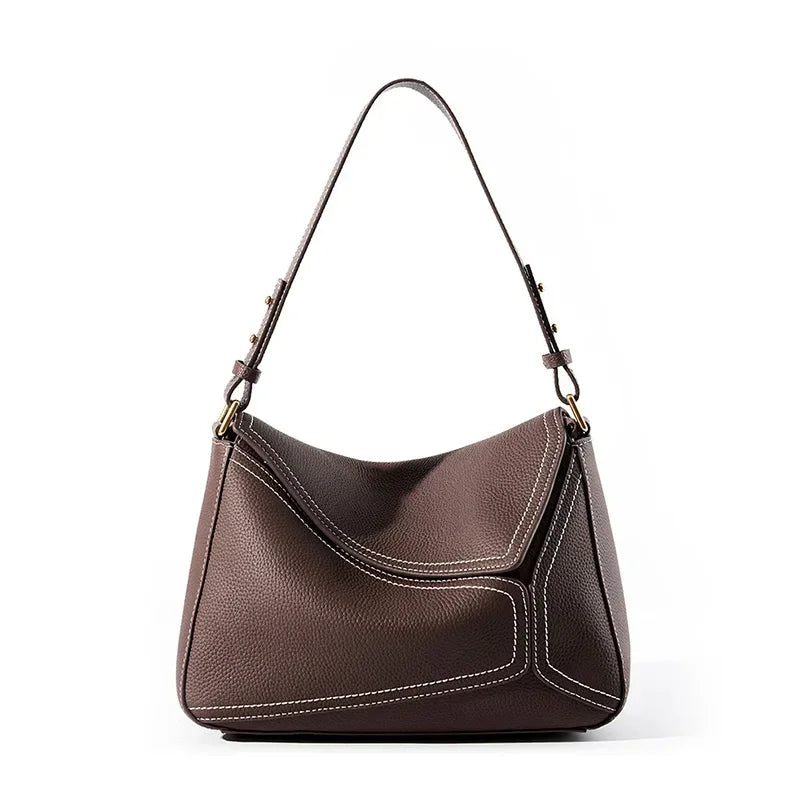 Women Genuine Leather Pillow Shoulder Bag – Geometric Design – Coffee, Khaki, Brown