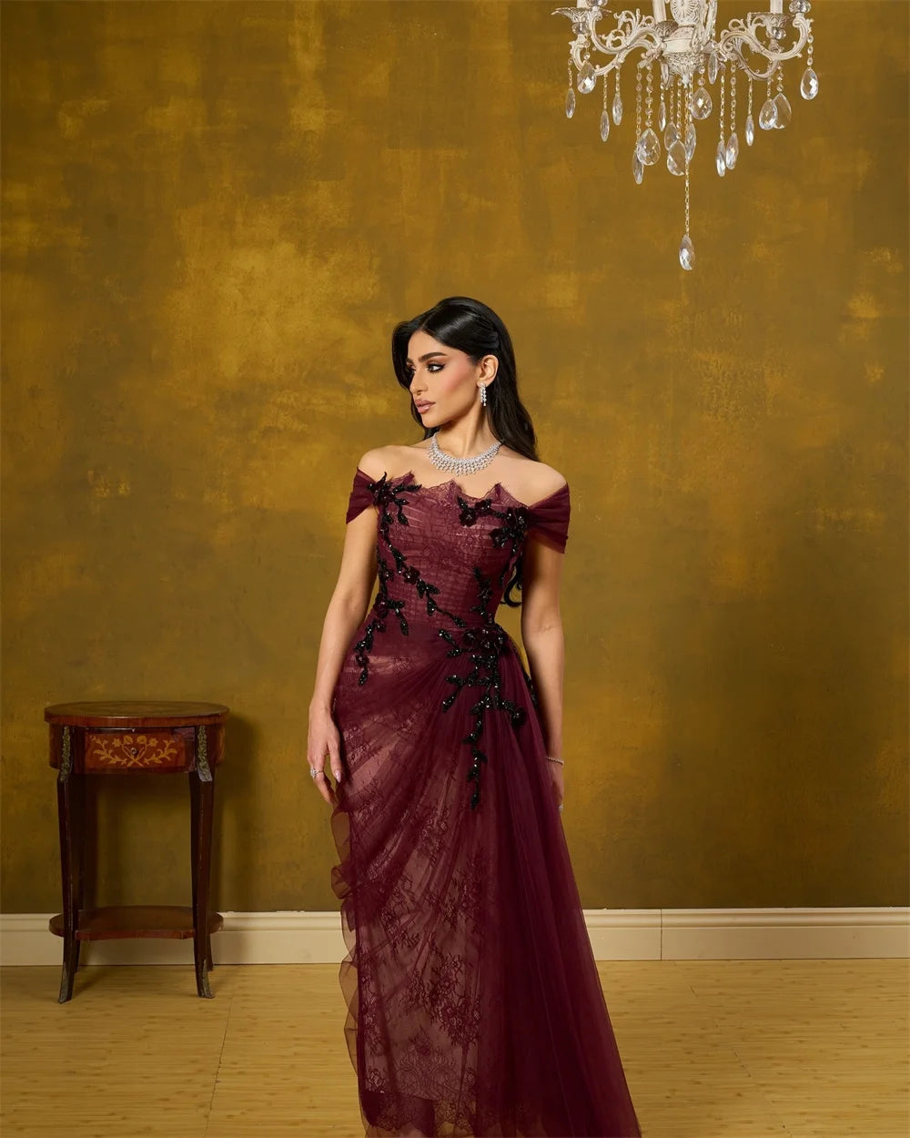 Mila Red Off the Shoulder A-Line Party Dresses Tulle Lace Embroidery Prom Dresses Floor-Length Evening Dresses Customized 2025